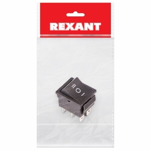 Выключатель клавишный Rexant 250V 15А (6с) ON-OFF-ON черный с нейтралью (RWB-508, SC-767) Индивидуальная упаковка 1 шт