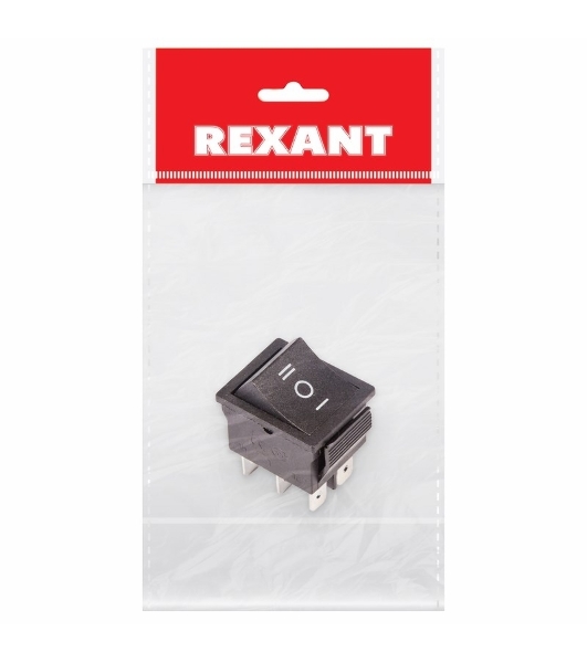 Выключатель клавишный Rexant 250V 15А (6с) ON-OFF-ON черный с нейтралью (RWB-508, SC-767) Индивидуальная упаковка 1 шт