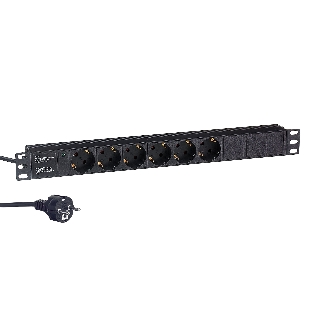 Блок розеток горизонтальный ExeGate ServerPro PDU-19H602 Al-6S-EU2, 19', 1U, Алюминий, 6 Schuko, кабель с евровилкой VDE-250V-16A-3*1.5мм2, 2метра, черный