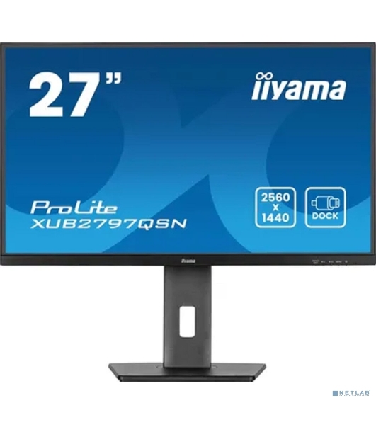 Монитор 27' Iiyama ProLite XUB2797QSN-B2 IPS 2560x1440, 100 Гц, 1 мс, 16:9, 300 кд/м², HDMI 2.0, DP 1.4, 3.5 Jack, USB-C (65 Вт), USB Hub (3x USB 3.0), Ethernet, динамики (2x2 Вт), Adaptive-Sync, черный