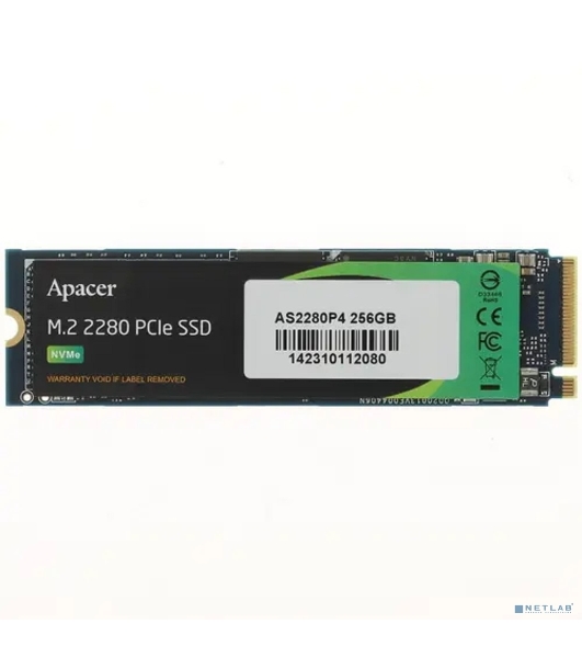 Накопитель SSD Apacer AS2280P4, 256Gb, M.2 2280, PCIe 3.0 x4, NVMe, R/W 2100/1300