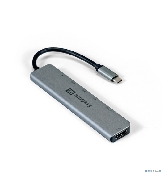 USB-концентратор ExeGate EX293983RUS DUB-21C/PD/CR/H (кабель-адаптер USB Type-C --> 2xUSB3.0 + Card Reader + PD 100W + HDMI 4K@60Hz, Plug&Play, серый)