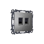 Комплект механизма компьютерной двойной розетки RJ-45 (8P8C) CAT6 с автоматической защитной шторкой ALFA Антрацит серый QUANT (AP6621, VM189) MA662110, фото 1