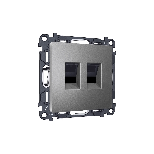 Комплект механизма компьютерной двойной розетки RJ-45 (8P8C) CAT6 с автоматической защитной шторкой ALFA Антрацит серый QUANT (AP6621, VM189) MA662110