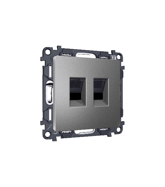 Комплект механизма компьютерной двойной розетки RJ-45 (8P8C) CAT6 с автоматической защитной шторкой ALFA Антрацит серый QUANT (AP6621, VM189) MA662110