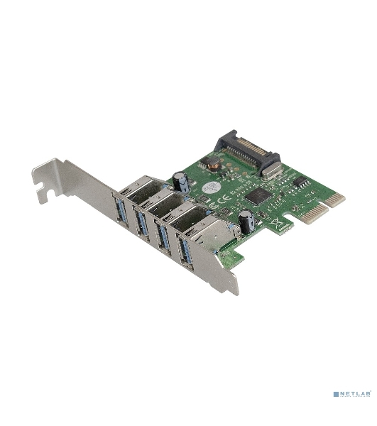 Контроллер ExeGate EXE-314 PCI-E 2.0, 4*USB 3.0 ext, разъем доп.питания (OEM)