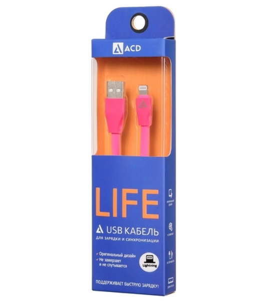 Кабель USB ACD-Life Lightning - USB-A TPE, 1м, маджента
