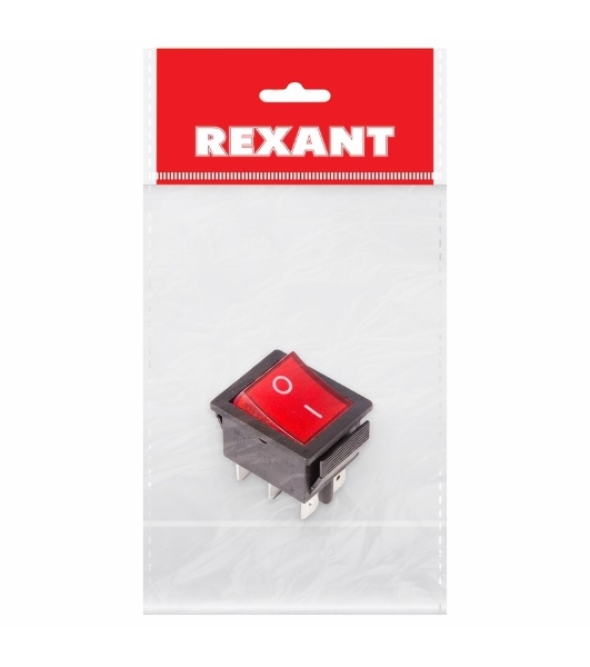 Выключатель клавишный Rexant 250V 15А (6с) ON-ON красный с подсветкой (RWB-506, SC-767)