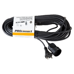 Удлинитель-шнур PROconnect ПВС 2х0.75, 20 м, б/з, 6 А, 1300 Вт, IP20, черный