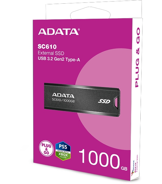 Внешний SSD ADATA SC610, 1TB, USB 3.2 Gen 2 Type-A, R/W 550/500, черный
