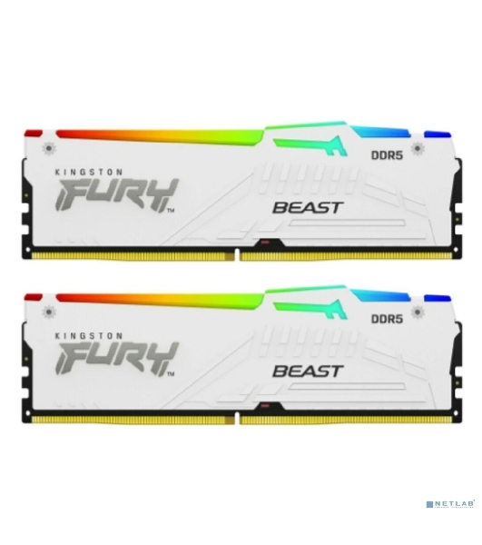 Оперативная память Kingston Fury Beast, DDR5, 32Gb (2x16Gb), 5600MHz, CL40, DIMM, с радиаторами, RGB, белый