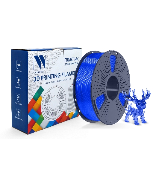 Филамент NVPrint PLA+ Trasparent Blue для 3D печати диаметр 1.75мм длина 330 метров масса 1 кг