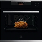 Духовой шкаф Electrolux с паром SteamCrisp, основной цвет - нержавеющая сталь, сенсорное управление, цветной ЖК-дисплей, электронное регулирование времени и температуры, будильник, таймер отключения, отложенный старт, хромированные направляющие из нержавеющей стали Easy Entry , телескопические направляющие FlexiRunners (1 ур) с изменением высоты установки, 3 стекла, пиролитическая очистка, термощуп, плавное закрытие дверцы SoftClosing, Италия, фото11