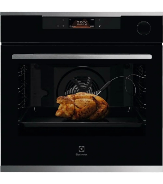 Духовой шкаф Electrolux с паром SteamCrisp, основной цвет - нержавеющая сталь, сенсорное управление, цветной ЖК-дисплей, электронное регулирование времени и температуры, будильник, таймер отключения, отложенный старт, хромированные направляющие из нержавеющей стали Easy Entry , телескопические направляющие FlexiRunners (1 ур) с изменением высоты установки, 3 стекла, пиролитическая очистка, термощуп, плавное закрытие дверцы SoftClosing, Италия