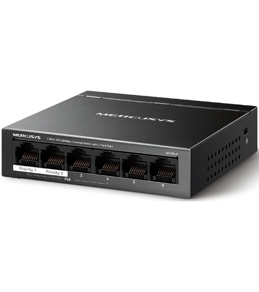 Коммутатор настольный Mercusys MS106LP с 6 портами 10/100 Мбит/с (4 порта PoE+)