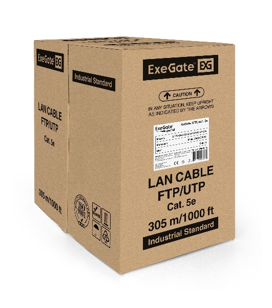 Кабель UTP 4 пары кат.5e Exegate медь, 305м pullbox, серый