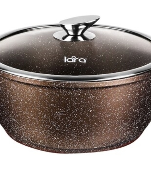 Кастрюля Lara LR02-207 Rio 30 см, 7.3 л, мрамор, капсулированное индукционное дно, крышка
