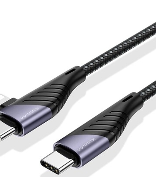 Дата-кабель KUULAA TypeC - TypeC, длина 1м, 100W/5A, PD, USB 3.1, 4К, оплетка из нейлона, черный