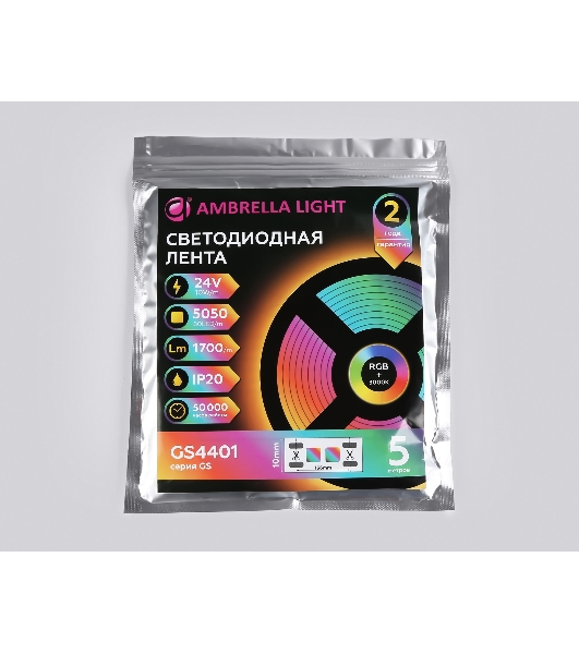 Светодиодная лента Ambrella light GS4401 5050 60Led /10W m/ 24V IP20 RGBW+3000K/ 5000*10*1.87mm (5 конт.)