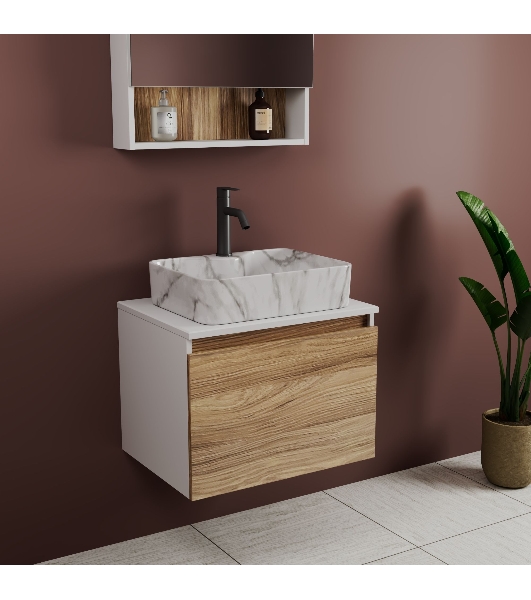 Комплект: тумба Bau Dream Blackwood 60, 1 ящик, раковина прямоугольная BAU Cerama 48х37, мрамор, смеситель Hotel Dream Black, черный матовый