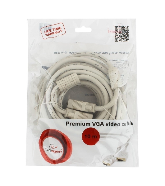Кабель Gembird/Cablexpert VGA Premium, 15M/15M, 10м, серый, тройной экран, феррит.кольца