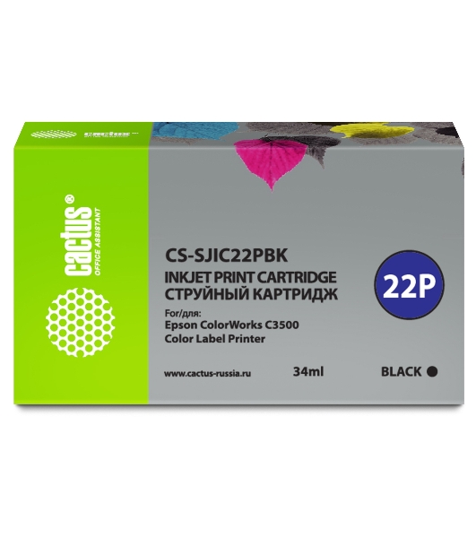 Картридж струйный Cactus CS-SJIC22PBK черный (34мл) для Epson ColorWorks C3500