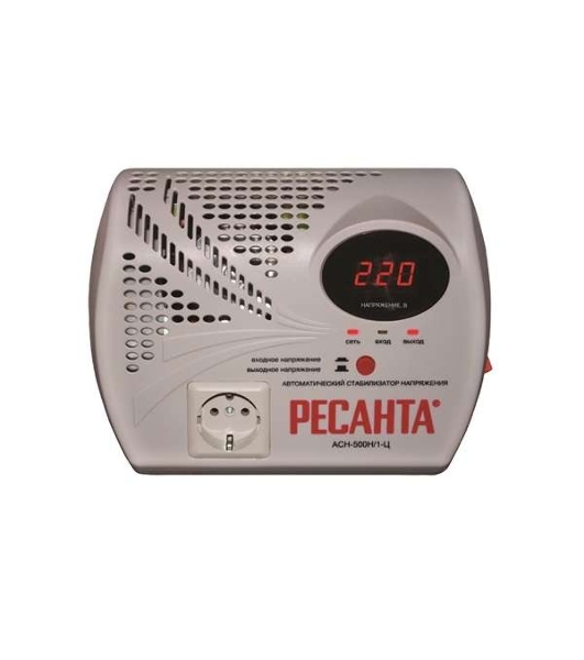 Стабилизатор напряжения Ресанта АСН- 500 Н/1-Ц 63/6/9 Стабилизатор 220В±8%, Габариты 260х200х110, Вес 2,6кг