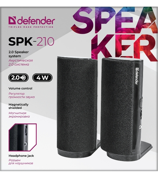 Акустическая система Defender SPK-210 2.0, 2x2W, разъем для наушников 65210