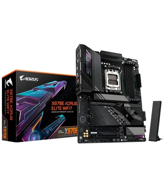 Материнская плата Gigabyte X870E AORUS ELITE WIFI7, AM5, AMD X870E, 4xDDR5, 4xSATA, 4xM.2, 1xPCI-E 5.0 x16, 1xPCI-E 4.0 x4, 1xPCI-E 3.0 x4, 1xHDMI, 1x 2.5Gb LAN, 4xUSB-A 3.2 Gen 1, 2xUSB-A 3.2 Gen 2, 4xUSB-A 2.0, 2xUSB-C 4.0, 2x3.5 мм, 7.1, ATX