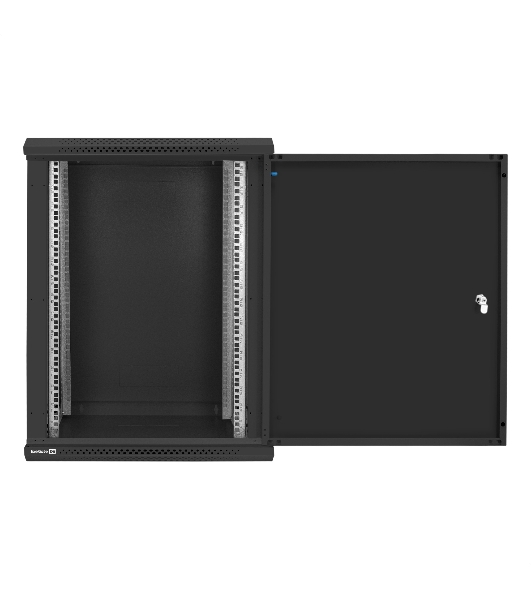 Шкаф телекоммуникационный 19' настенный 15U ExeGate EC-WM-15U.600.M.BLACK (19”, 15U, 600x600x769mm (ШхГхВ), передняя дверь металл, съемные боковые панели, пыле- и влагозащита IP23, черный RAL 9004)