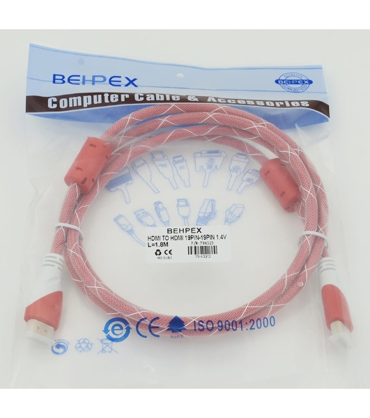 Кабель HDMI Ver.1.4 Red jack HDMI19 (m)/HDMI19 (m) 1.8м феррит.кольца позолоченные контакты