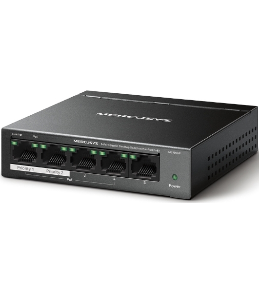 Коммутатор настольный Mercusys MS105GP с 5 гигабитными портами (4 порта PoE+)