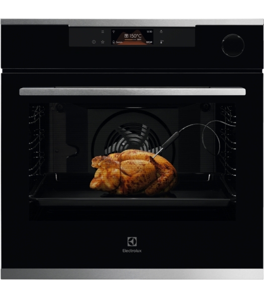 Духовой шкаф Electrolux с паром SteamCrisp, основной цвет - нержавеющая сталь, сенсорное управление, цветной ЖК-дисплей, электронное регулирование времени и температуры, будильник, таймер отключения, отложенный старт, хромированные направляющие из нержавеющей стали Easy Entry , телескопические направляющие FlexiRunners (1 ур) с изменением высоты установки, 3 стекла, пиролитическая очистка, термощуп, плавное закрытие дверцы SoftClosing, Италия