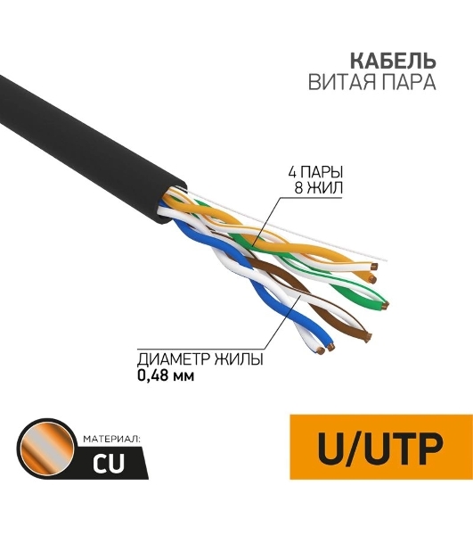 Кабель витая пара PROconnect UTP 4PR 24AWG, cat.5e наружный (OUTDOOR) (бухта 305 м)