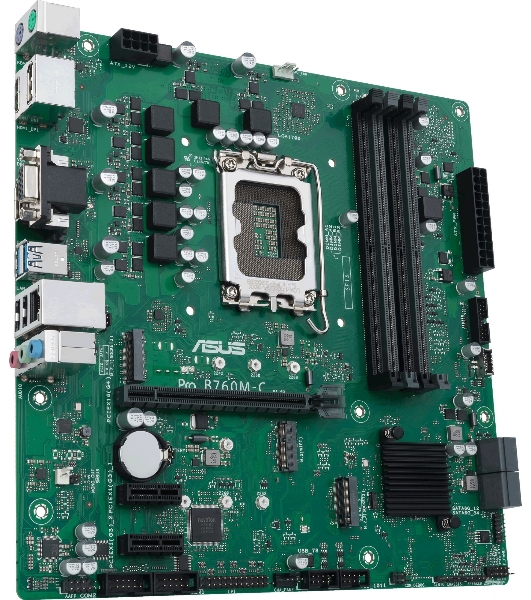 Материнская плата ASUS Pro B760M-C-CSM, LGA 1700, Intel B760, 4xDDR5, 4xSATA, 2xM.2, 1xPCI-E 4.0 x16, 2xPCI-E x1, 1x 1Gb LAN, 2xUSB-A 2.0, 2xUSB-A 3.2 Gen 1, 1xHDMI, 1xVGA, 2xDP, 3x3.5 мм, 7.1, Micro-ATX