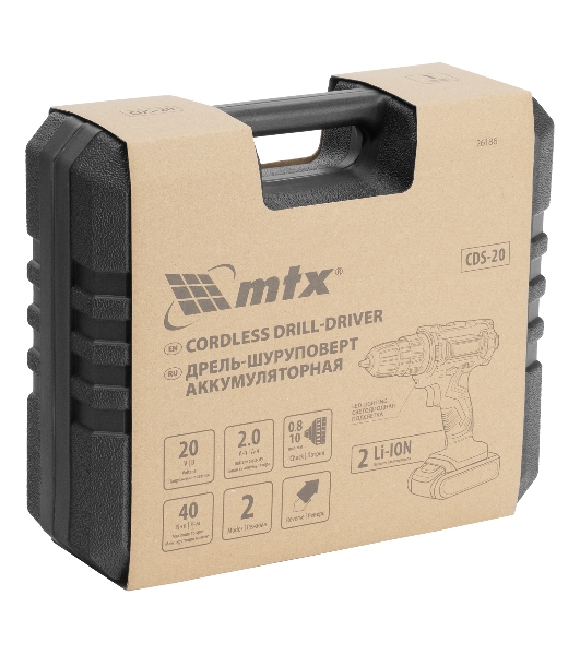 Дрель-шуруповерт MTX CDS-20, 20 В, 2 Ач, 40 Нм, щеточный