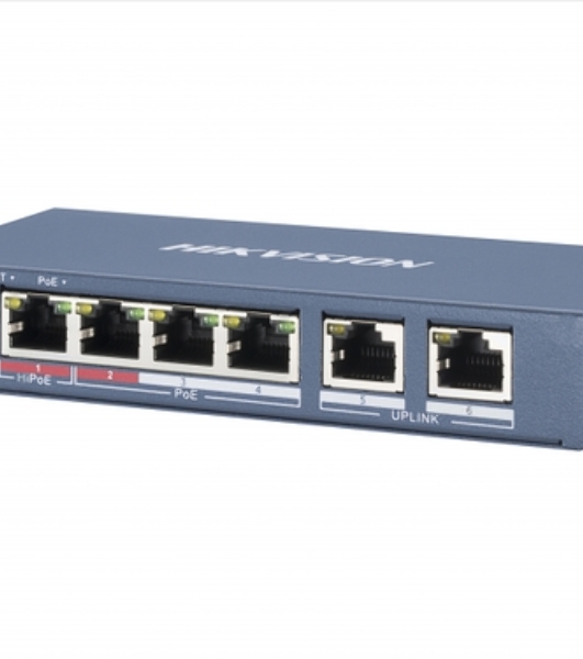 Коммутатор Hikvision DS-3E0106HP-E, 4×100 Мбит/с PoE + 2×100 Мбит/с, неуправляемый