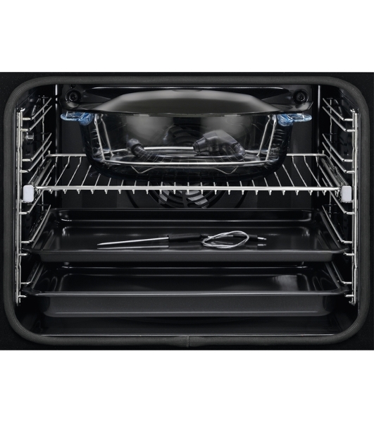 Духовой шкаф Electrolux с паром SteamCrisp, основной цвет - нержавеющая сталь, сенсорное управление, цветной ЖК-дисплей, электронное регулирование времени и температуры, будильник, таймер отключения, отложенный старт, хромированные направляющие из нержавеющей стали Easy Entry , телескопические направляющие FlexiRunners (1 ур) с изменением высоты установки, 3 стекла, пиролитическая очистка, термощуп, плавное закрытие дверцы SoftClosing, Италия