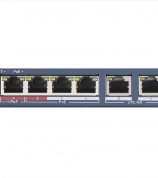 Коммутатор Hikvision DS-3E0106HP-E, 4×100 Мбит/с PoE + 2×100 Мбит/с, неуправляемый