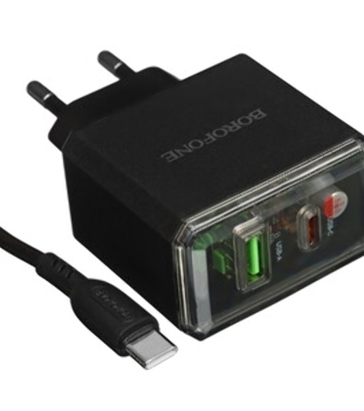 Сетевое зарядное устройство BOROFONE (6941991110689) BAS32A 1USB+1Type-C 3.0A QC3.0 PD 30W, черный