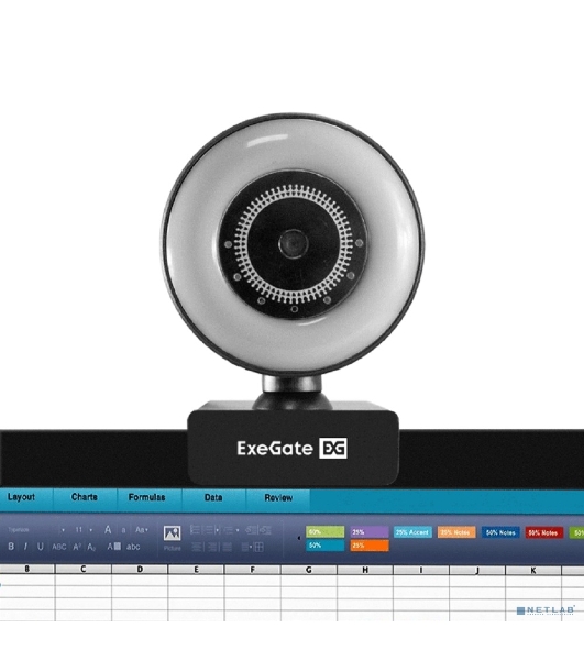 Веб-камера ExeGate eStudio EW-721 2560x1440, 30 кадр/с, USB Type-A, микрофон (2 шт, шумоподавление), автоматическая фокусировка, автоосвещение, универсальное крепление