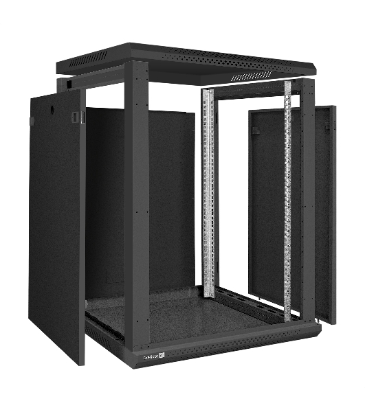 Шкаф телекоммуникационный 19' настенный 15U ExeGate EC-WM-15U.600.M.BLACK (19”, 15U, 600x600x769mm (ШхГхВ), передняя дверь металл, съемные боковые панели, пыле- и влагозащита IP23, черный RAL 9004)