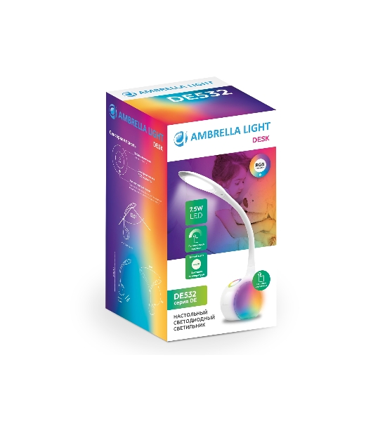 Светодиодная настольная лампа с RGB подсветкой Ambrella light DE532 WH белый LED 4200K+RGB 7.5W