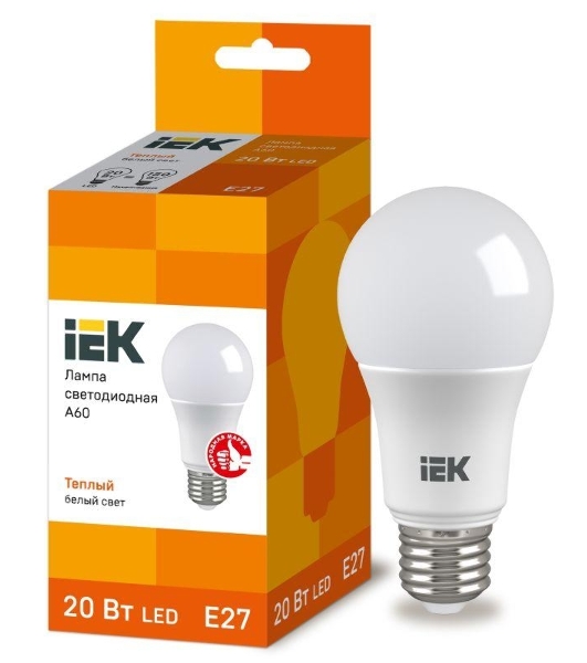 Лампа cветодиодная IEK LLE-A60-20-230-30-E27 ECO A60 шар 20Вт 230В 3000К E27 IEK