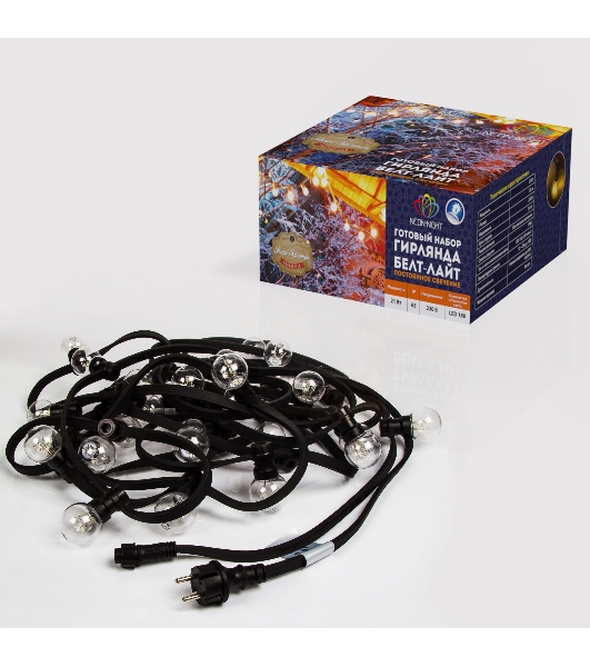 Гирлянда Neon-night LED Galaxy Bulb String 10м, черный каучук, 30 лампx6 LED теплый белый, влагостойкая IP65