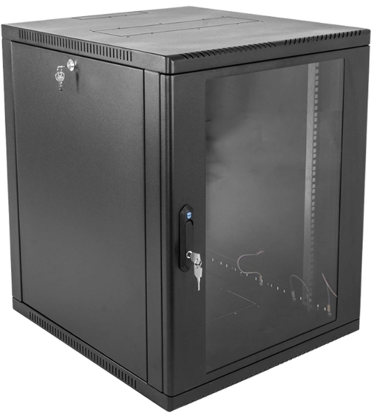 Шкаф коммутационный ЦМО ШРН-15.650-9005 настенный 15U 600x658мм пер.дв.стекл 200кг черный 600мм 180град.