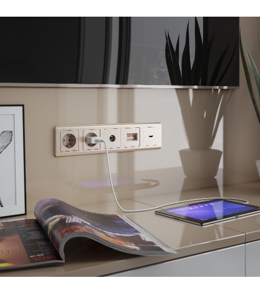 Накладка для двойной розетки Еthernet RJ-45 (шампань рифленый)