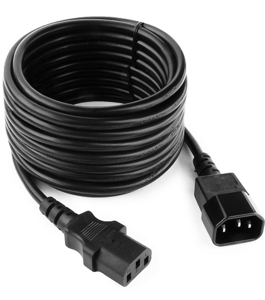 Кабель питания сист.блок-монитор Cablexpert PC-189-VDE-5M, 5м, C13-C14, VDE, 10А, Сечение провода: 0,75 мм2, черный, с заземлением