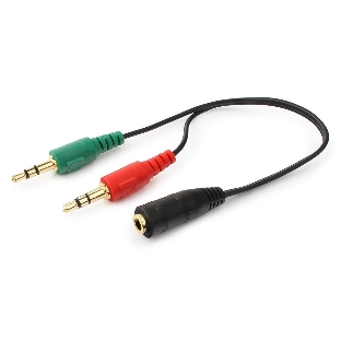 Кабель аудио сигнала Cablexpert, Jack3.5 нушники + 3.5 микрофон-> Jack3.5 4pin, длина 20 см, черный