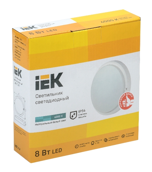 Светильник IEK LDPO0-4001-8-4000-K01LED ДПО 4001 8Вт IP54 4000K круг белый IEK